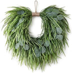 Artificial Wreath for Front Door, Faux Saw Grass Fake Eucalyptu Greenery Hanging Heart Shaped Wreath for Wall, Farmhouse, Window, Home Decor by Unknown