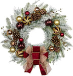 24" Christmas Wreath for Front Door Artificial Unlit Winter Wreath with Pine Cones, Berry Clusters, Burgundy Ball Ornaments and Ribbon for Thanksgiving Holiday Christmas Decoration by Arborus