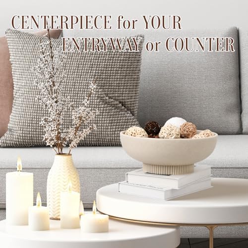 Deobath Large Resin Pedestal Decorative Bowl - Modern Handicraft Bowls for Home Decor - Fruit Bowl for Kitchen Counter - Key Bowl for Entryway Table,Artificial Stone Beige - Image 6