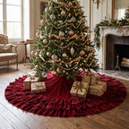 Hollowfly 48 Inch Ruffled Velvet Christmas Tree Skirts Burgundy Tree Skirt - Image 6