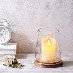 6" Wide Glass Hurricane Candle Holders with Handmade Sturdy Glass Sleeves and Vintage Natural Wood Base for Pillar Candle & Plants, Industrial, Farmhouse, Display Cloche Bell Jars, Table Centerpiece - Image 4