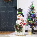 Glitzhome 36" H Wood Metal Christmas Snowman Porch Décor with Floral Wreath Standing Snowman Merry Christmas Porch Welcome Sign Holiday Party Outdoor Indoor Xmas Decorations by Glitzhome