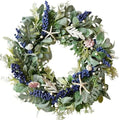 20 Inch Nautical Artificial Wreath with Starfish & Seashells Blue Berry Eucalyptus Wreath for Front Door Coastal Summer Home Decor for Wall/Fireplace by vivimemo