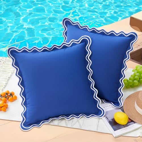 JOJOGOGO Navy Blue Scalloped Outdoor Throw Pillow Covers 18x18 Set of 2 by JOJOGOGO