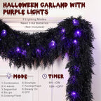 9FT Black Halloween Garland with Lights Realistic Prelit Christmas Garland - Image 4