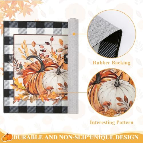 SHACOS Fall Orange and Blue Pumpkin Rugs 32x48 Buffalo Plaid Front Door Mat - Image 7