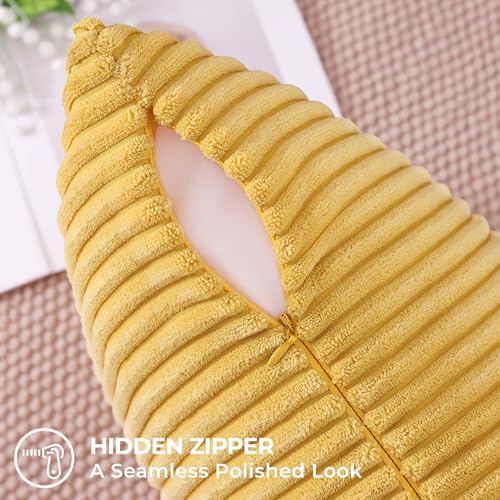 Mecatny Corduroy Fall Throw Pillow Covers 26x26 Set of 2 Mustard Yellow - Image 4