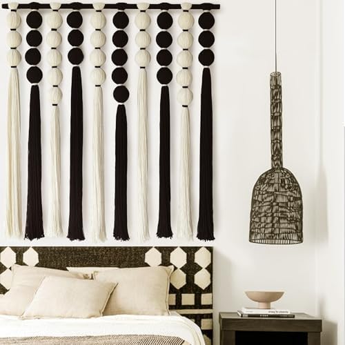 Macrame Wall Hanging Black White Sphericity Fiber Yarn Art 39"W*39"L by IOWER