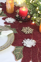 COTTON CRAFT Christmas Beaded Table Runner -13x36 inch Poinsettia Red Green - Image 5