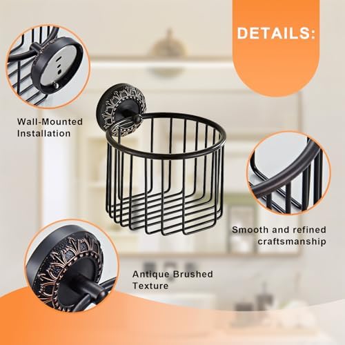Wall Mounted Toilet Paper Holder Basket Antique Black Bathroom Storage Organizer Container, Oil Rubbed Bronze - Image 6