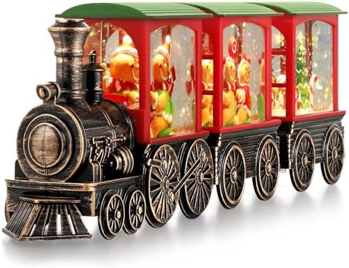 Train Snow Globe Christmas Snow Globe Lantern with Auto 6H Timer and Manual Glitter, Lighted Christmas Decorations Indoor with Gingerbread Man Tree for Home Tabletop, Battery Operated by Gorrzai