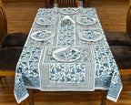 72x72 Inches Square Hand Block Printed Cotton Tablecloth, Blue Green Floral Table Cloths Washable, Indian Table Linen for Halloween Christmas Outdoor Thanksgiving Gifts Home Decor Dinning Outdoor - Image 2