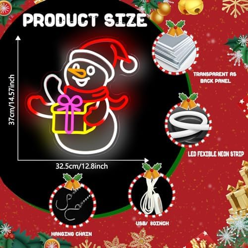 Christmas Neon Sign Waving Snowman Neon Sign for Wall Decor Led Neon Animated Christmas Lights Looks Like Snowman Waving Xmas Light Up Signs for Window Bedroom Festival Party Home Decoration Gift - Image 4