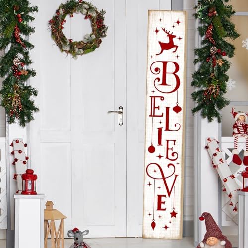 Welcome Porch Sign, Wooden, 47.2", Outdoor Front Door, Reindeer by TOMPOP