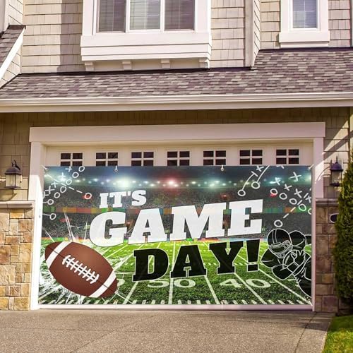 Football Themed Garage Door Cover Banner Decorations, Football Field Outdoor Extra Large Car Garage Door Murals Buddy Decorations 16 X 7 Ft - Image 3