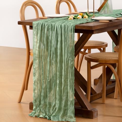 Sage Green Cheesecloth Table Runner Boho Wrinkled Gauze Table Runners - Image 3