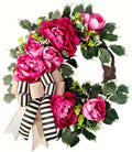 vofuly Spring Summer Wreath for Front Door,hot Pink Peony Wreath with Bow by Vofuly