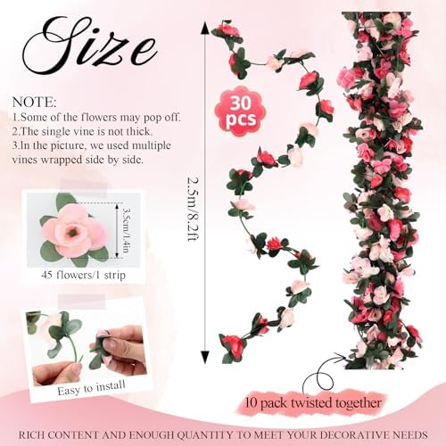 Suncalla 30 Pcs 246ft Flower Garland Artificial Vine with Green Leaves Hanging Fake Flower Vines Ivy Garlands Wall Garden Decor for Room Wedding Birthday Arch Decor (Pink) - Image 2