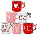 Whaline 6Pcs Valentine's Day Mini Coffee Mug with Ribbon Red Pink Love Words Mini Mug Sweet Valentine's Tiered Tray Decor for Valentine's Day Anniversary Wedding Table Centerpieces Decoration by Whaline