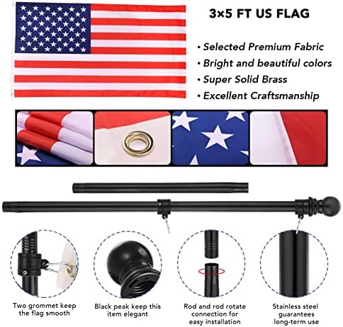 Yeesun 6FT Flag Pole for Outside House with 3 x 5 FT Flag, Bracket, Black - Image 2