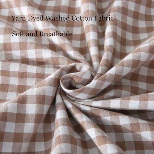 Silnuo Taupe/White Gingham Plaid Ruffled Pillow Covers King Size Set of 2 - Image 5