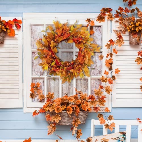 Betylifoy Fall Wreath for Front Door 22'' Artificial Autumn Pumpkin Wreaths - Image 2