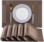 LEXMORE PlaceMats Set of 12 Vinyl/Plastic Woven Place Mats for Kitchen Table Indoor/Outdoor Washable PlaceMat Wipeable Dining Table Mats(Brown Cube) by lexmore