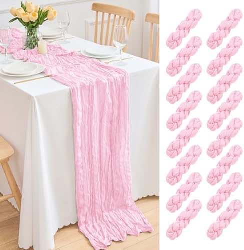 16 Pack Pink Cheesecloth Table Runner 21.5 x 120 Inches Boho Gauze Table Runners 10FT Long Cheese Cloth Table Runner for Bridal Shower Baby Shower Birthday Party Wedding Decor by Unknown