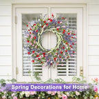 LZNPA 26 Inch Large Lavender Wreath for Front Door Greenery Summer Spring Wreaths for Front Door Wreaths for Front Door All Seasons for Wedding Farmhouse Wall Porch Window Decor(Red Pink Lavender) - Image 3