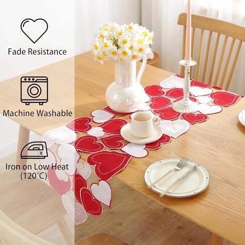 Valentines Day Decorations Table Runner Embroidered Red Pink Love Heart 86 Inches Long for Birthday, Wedding Anniversary, Marriage Proposals, Engagements, Romantic Events - Image 6