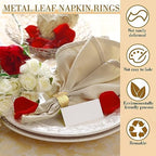 Bokon 50 Pcs Gold Napkin Rings Metal Napkin Holders Bulk, Willow Leaves - Image 3