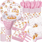 Funnymoom 218 Pcs Fall Pumpkin Party Decorations Paper Plates Serves 24 by Funnymoom