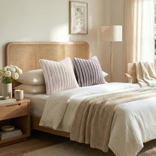 Pallene Faux Fur Decorative Throw Pillow Covers 12x20 Set of 2, Ombre Beige - Image 5