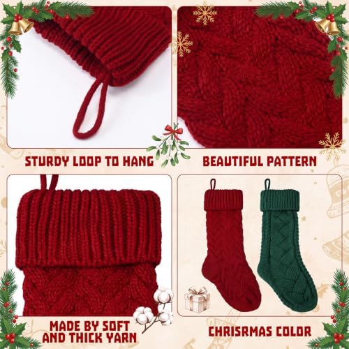Syhood 6 Pcs Cable Knit Christmas Stockings Large Christmas Stocking, Novel - Image 3