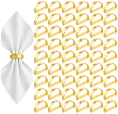 50 Pcs Gold Napkin Rings, Matte Gold Semicircle Thanksgiving Napkin Rings, Modern Serviette Napkins Ring for Table Settings, Kitchen Dinner Party Wedding Decorations by Unknown