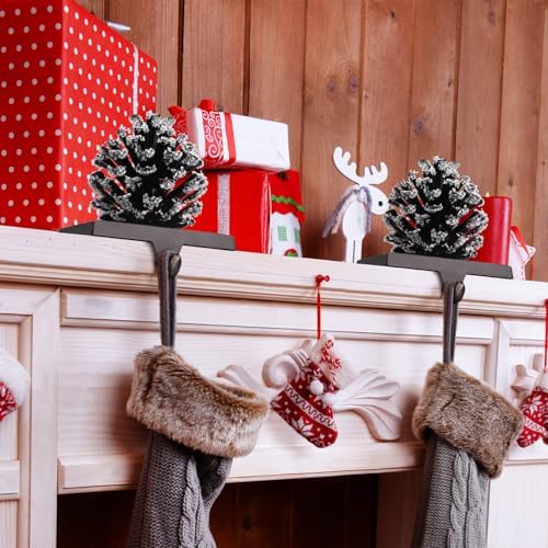 Hxezoc 2 Pack Pine Cone Christmas Stocking Holder with Snowflake, 3D Brown Metal Mantel Stocking Hangers for Christmas Fireplace Mantel Decorations Christmas Holiday Supplies - Image 7