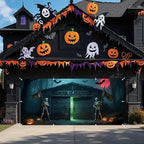 7x16ft Halloween Garage Door Banner Decoration Red Moon Skeleton Misty Haunted Forest Halloween Garage Door Cover for 2 Car Large Horror Covers Decorations for Party Outdoor Decor - Image 2