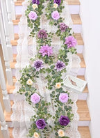 Waipfaru 8.85Ft Flower Garland, Eucalyptus Greenery Garland with Flowers, Rose Floral Vines for Wedding Table Runner Spring Summer Backdrop Decor (Purple) - Image 4