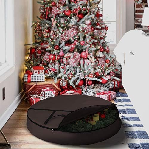 Covers & All Christmas Wreath Storage Bag 18 Oz with Carrying Handle & Dual Zipper - 100% Water Resistant Durable Material Storage Bag - Holiday Xmas Tear Resistant Bag (30" Dia x 7" H, Coffee) - Image 6