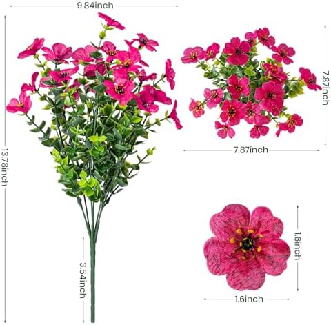 20 Bundles Artificial Flowers for Outdoor, Fake Plants Spring Decor RoseRed - Image 2