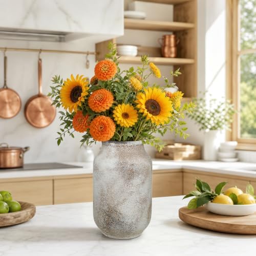 Ceramic Rustic Farmhouse Vase, 9.4Inch Pottery Decorative Flower Vase - Image 4