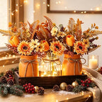 Mason Jar Lights Centerpiece Table Decor-Artificial Sunflowers & Tulips - Image 4