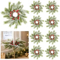 8 PCS Christmas Pine Taper Candle Rings Wreaths 1.38" Mini Snowy Pine Taper Candle Holder Wreaths Candle Rings with Berry Pinecones for Xmas Winter Church Home Table Centerpiece Candlesticks Decor by Unknown