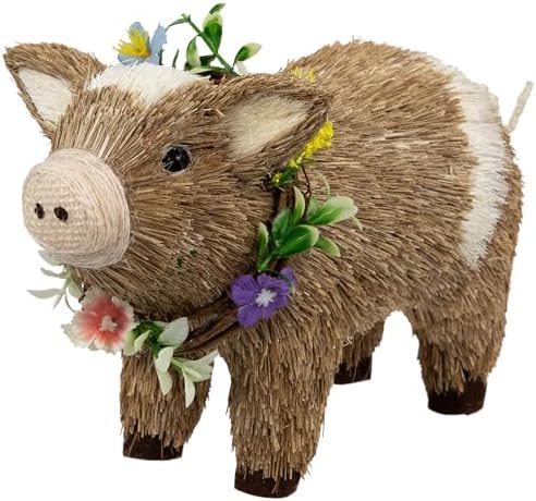 Northlight Boy Piglet with Floral Wreath Spring Figurine - 10.25" - Brown and Beige - Image 5