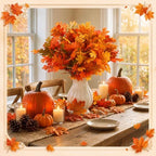 Tigeen 8Pcs Fall Leaves Faux Maple Leaves Stems Thanksgiving Decor, Retro - Image 5