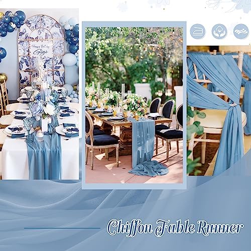 10 Pieces Dusty Blue Chiffon Table Runner 27x120 Inches Wedding Table Runner Romantic Sheer Chiffon Fabric for Wedding Bridal Baby Shower Decorations - Image 6