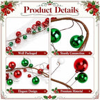 12ft Red Green Christmas Ball Garland Ornaments, Xmas Bauble Tree Garland - Image 3