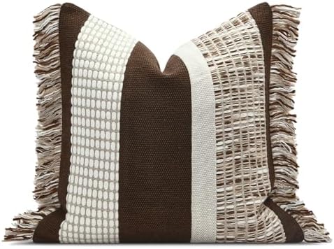 Dark Brown Boho Throw Pillow Cover 20x20 by AIBUHOME