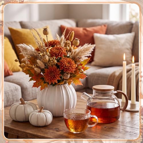 White 6 Pack Plastic Pumpkin Vase 5.12 x 3.94 in Artificial Fall Flower Pot with Foam Pumpkin Planter for Artificial Flower Floral Arrangement Home Party Harvest Thanksgiving Autumn Table - Image 6