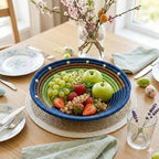 Handwoven African Basket Bowl for Fruits Home Decor (brown blue green, 12in diameter) - Image 4